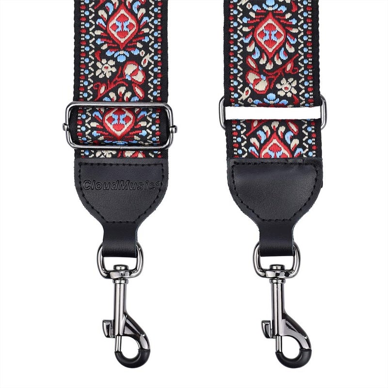 CLOUDMUSIC Banjo Strap Guitar Strap For Handbag Purse Jacquard Woven With Leather Ends And Metal Clips(Red Pattern) - Image 3